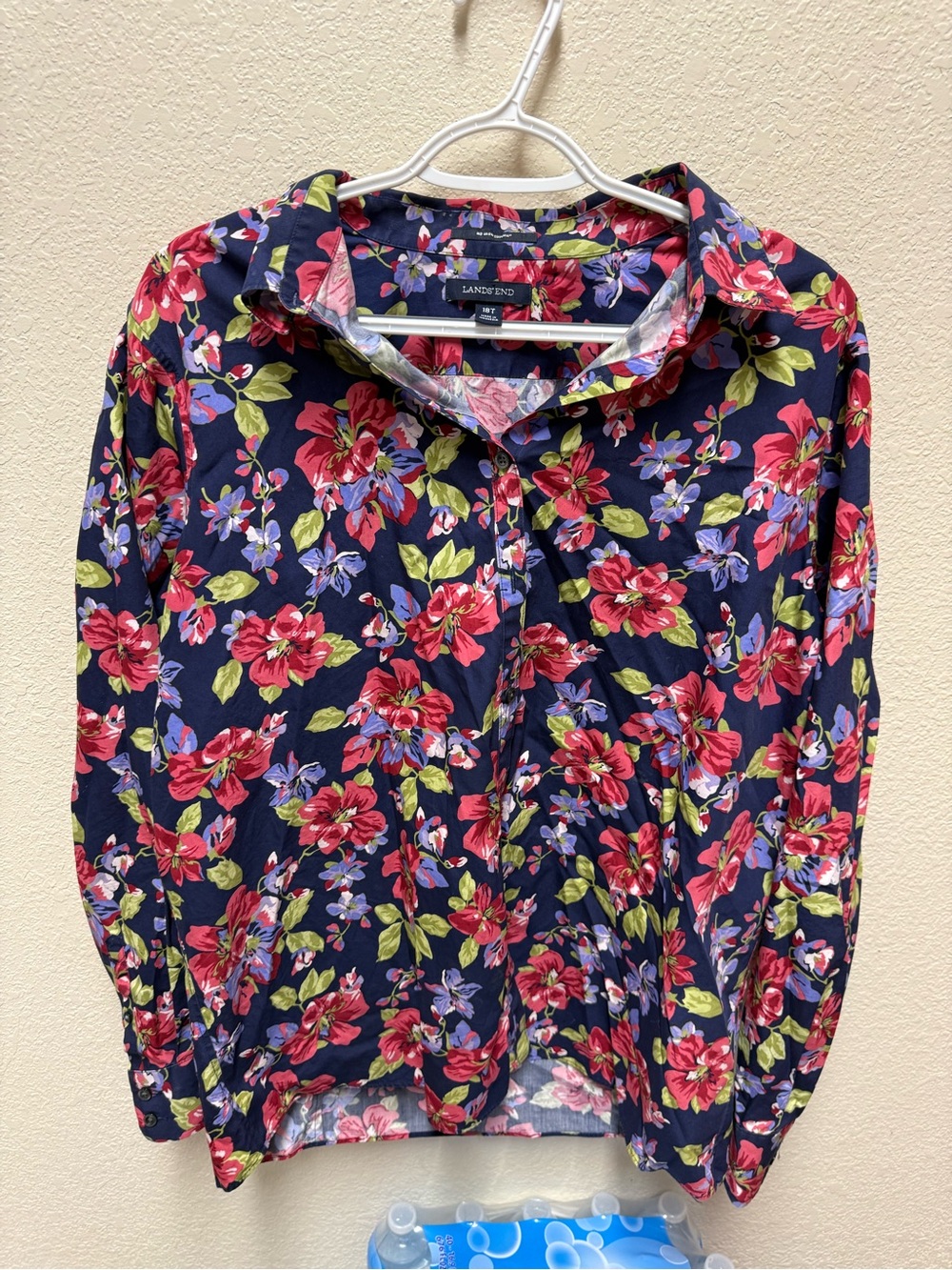 Lands' End Navy Floral Button-Front Shirt - Pink & Green Accents